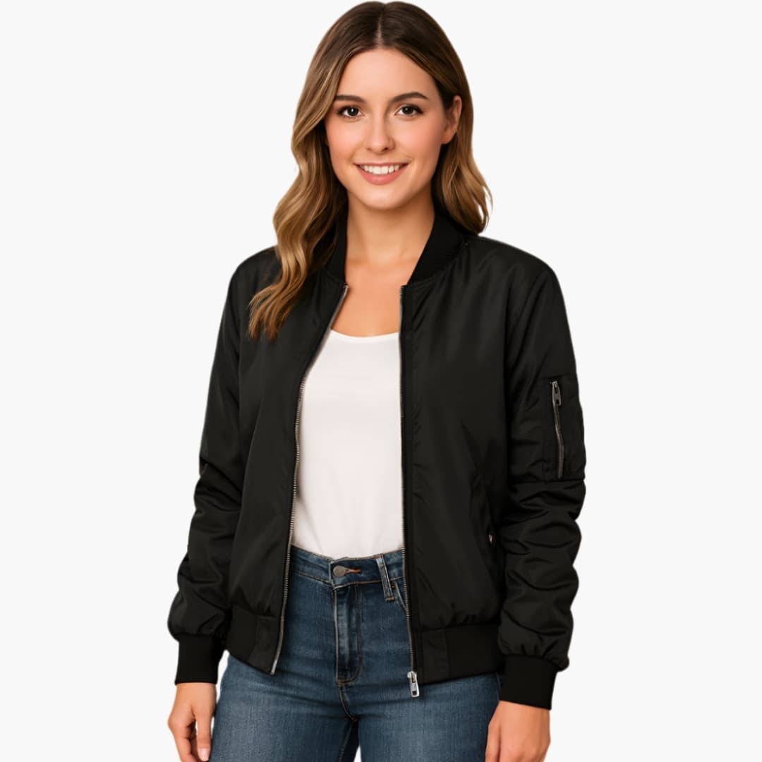 Lady Light Bomber with Zipper Closure and Ribbed Collar
