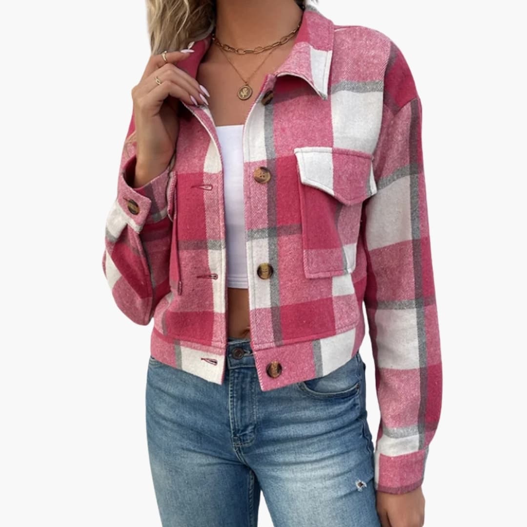 Dame Veste à Carreaux avec Manches Longues et Fermeture à Boutons