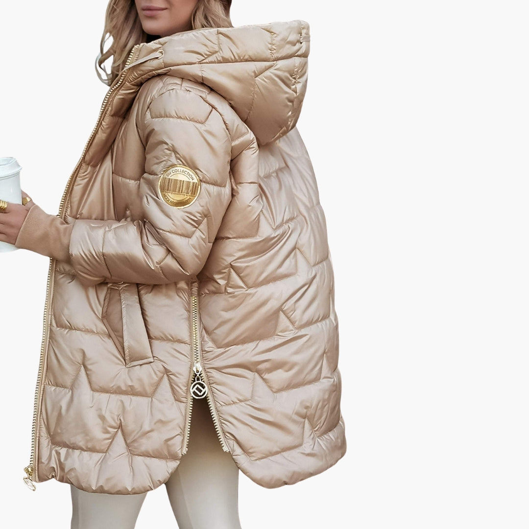 Doudoune femme longue à capuche avec fermeture zippée