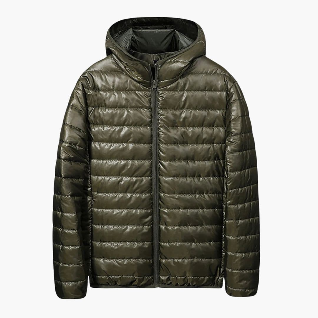 Casaco acolchoado masculino com capuz e matelassê horizontal