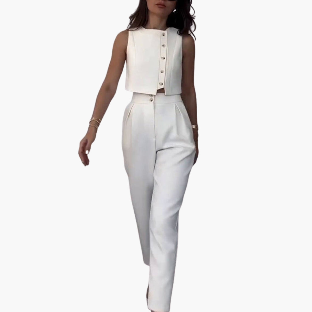 Ensemble Femme Deux Pièces avec Gilet à Boutons