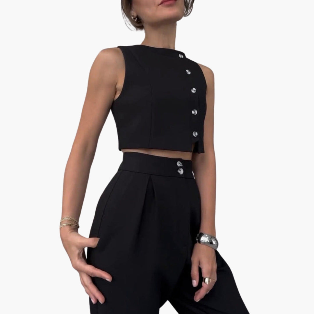 Ensemble Femme Deux Pièces avec Gilet à Boutons