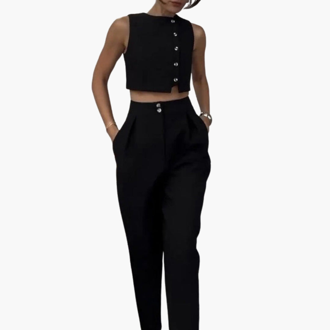 Ensemble Femme Deux Pièces avec Gilet à Boutons