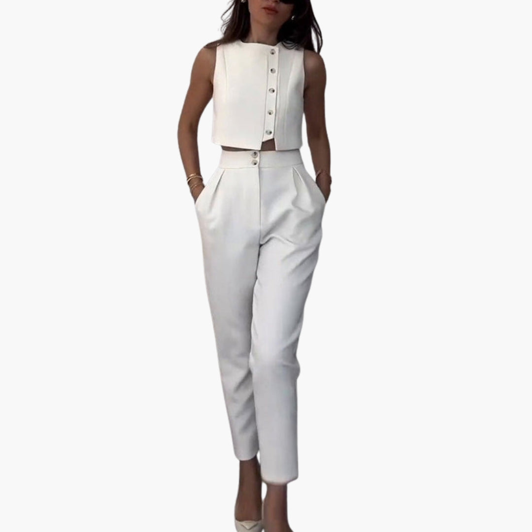 Ensemble Femme Deux Pièces avec Gilet à Boutons