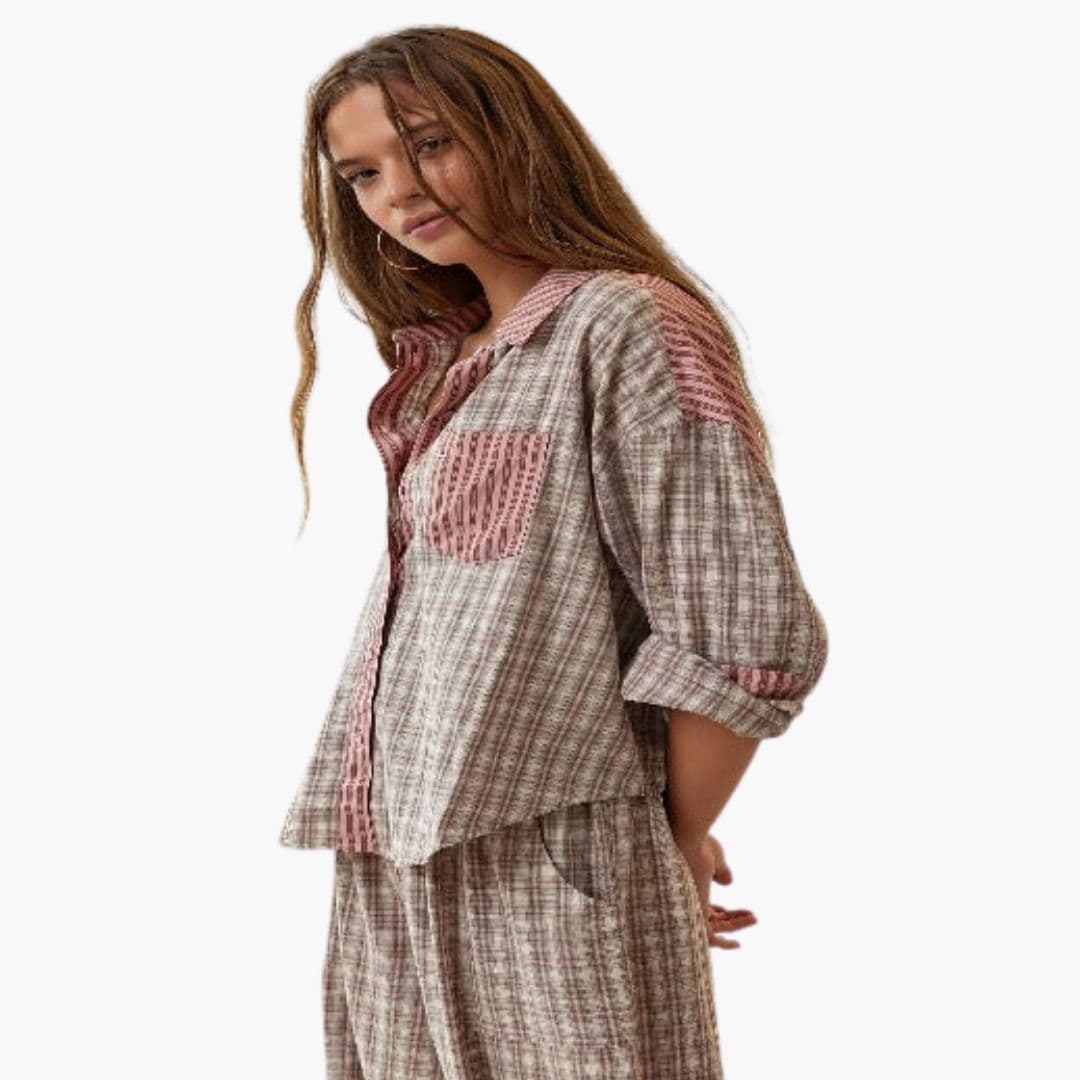 Damen Zweiteiliges Pyjama-Set mit Tasche und Muster