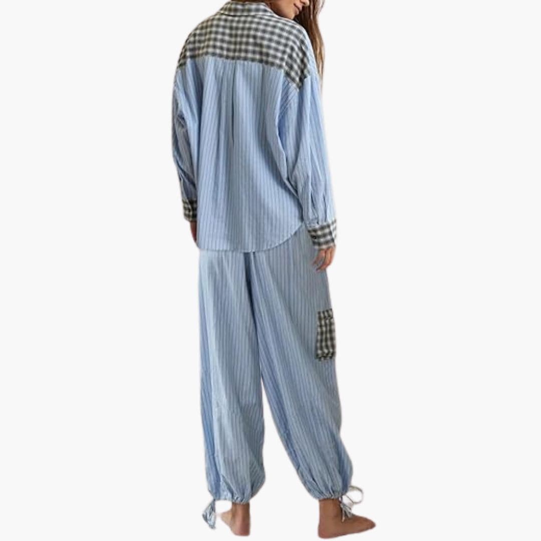 Damen Zweiteiliges Pyjama-Set mit Tasche und Muster