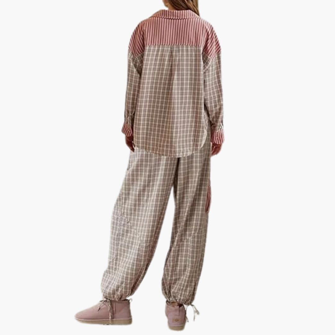 Damen Zweiteiliges Pyjama-Set mit Tasche und Muster
