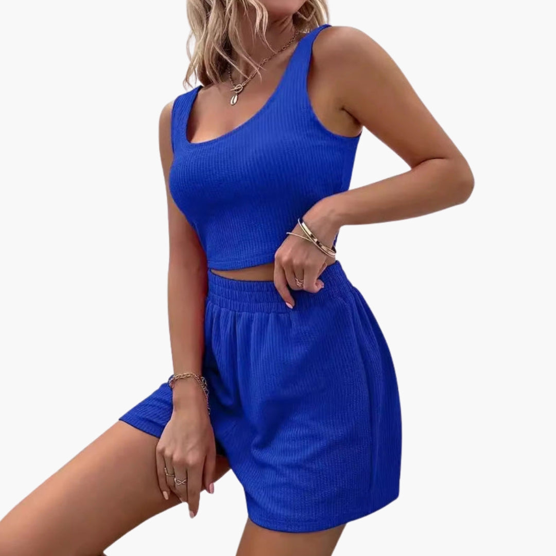 Ensemble Short Sport Femme a Top Court et Taille Élastique