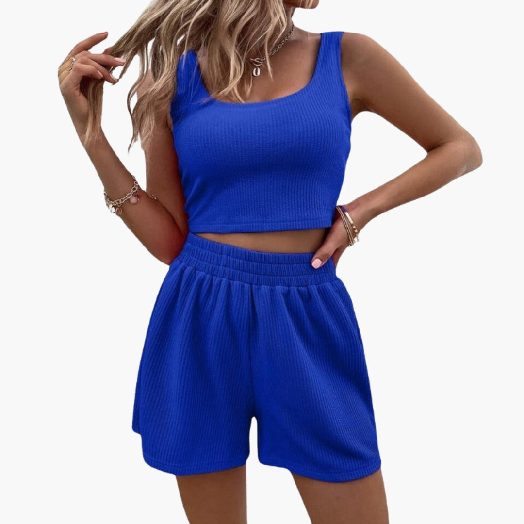 Ensemble Short Sport Femme a Top Court et Taille Élastique