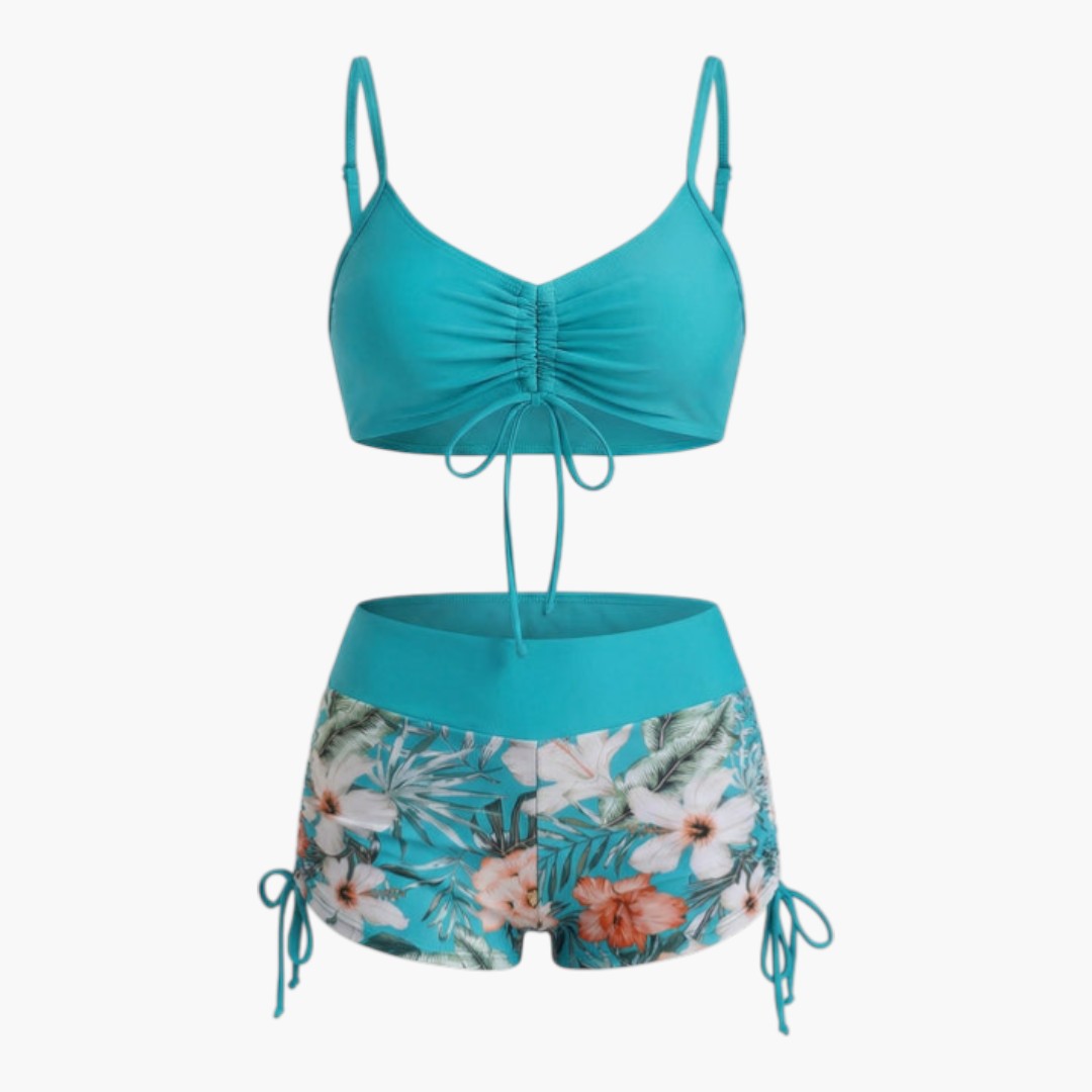 Ensemble bikini femme a bas taille haute à motif floral