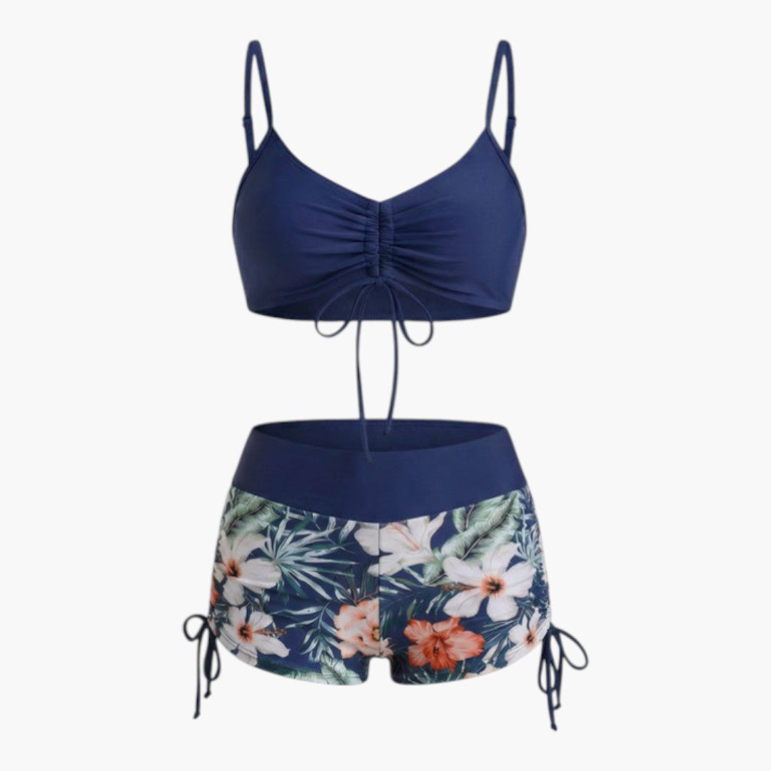 Ensemble bikini femme a bas taille haute à motif floral