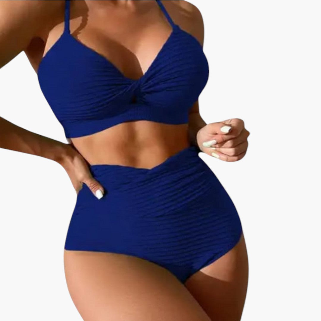 Women's two-piece swimsuit set with high-waisted bottoms