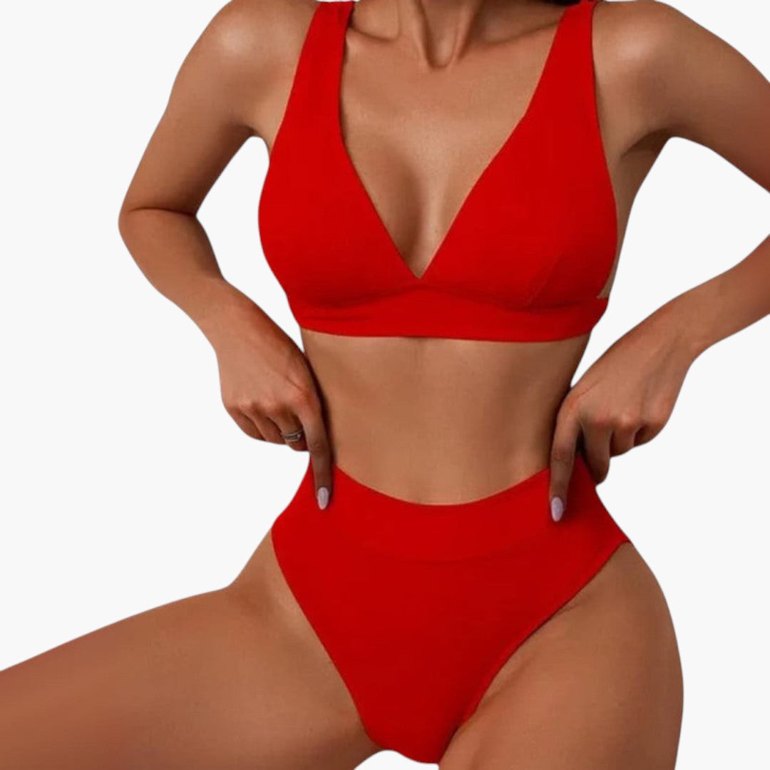 Conjunto de bikini para mujer acanalado con tirantes anchos