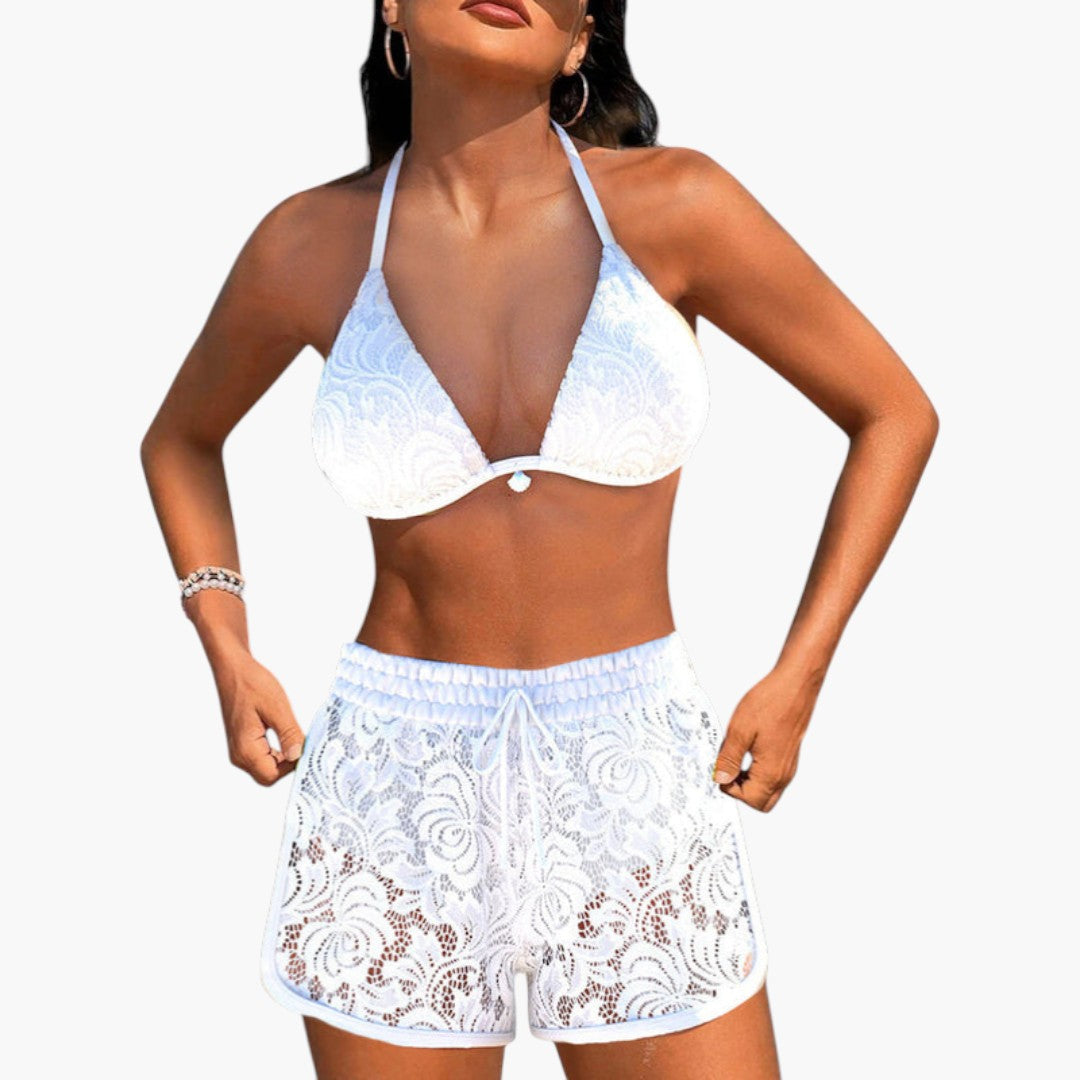 Ensemble bikini femmes a short en dentelle