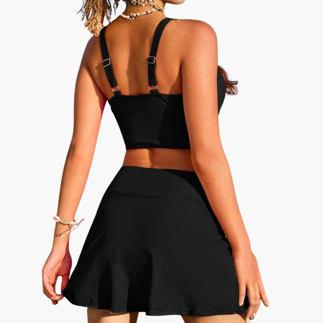 Bikini-Set für Damen mit gekreuztem Oberteil und Rock
