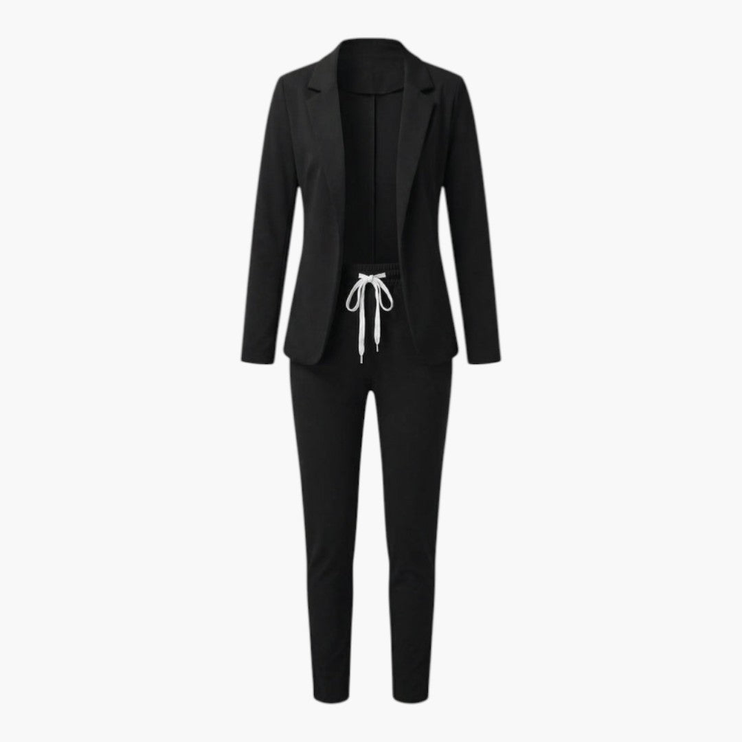 Ensemble blazer et pantalon femme avec taille à cordon