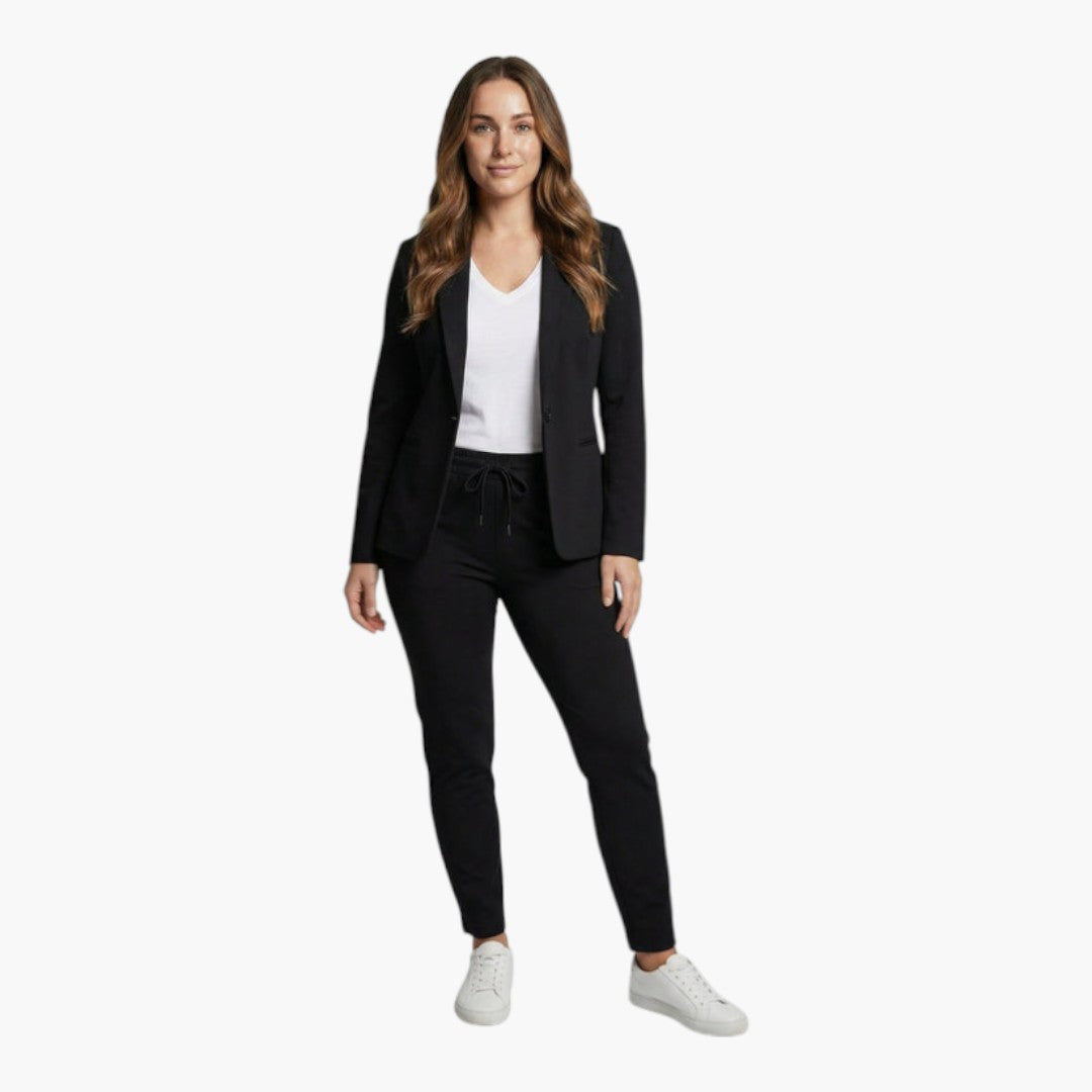 Ensemble blazer et pantalon femme avec taille à cordon