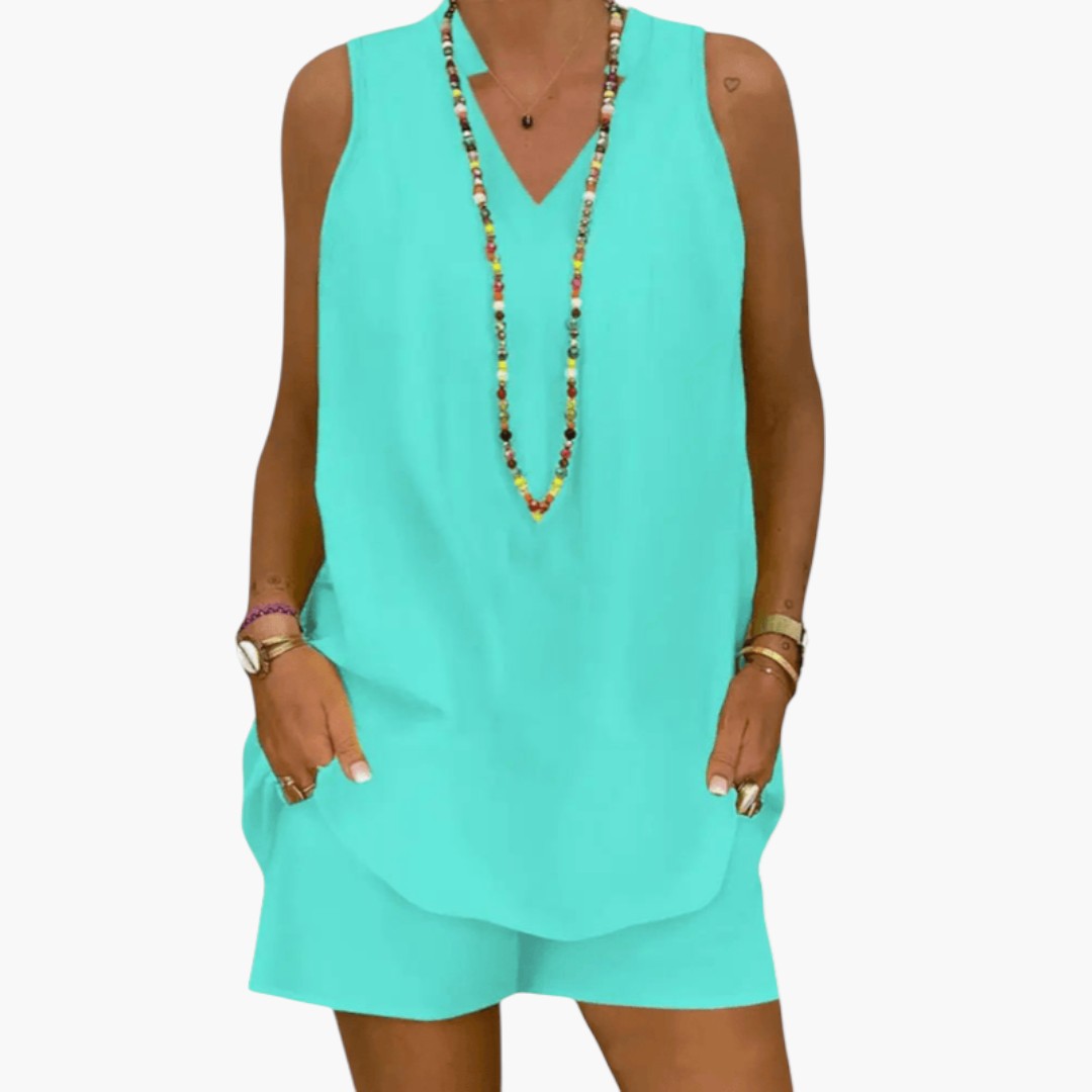 Completo estivo donna con tunica senza maniche e pantaloncini
