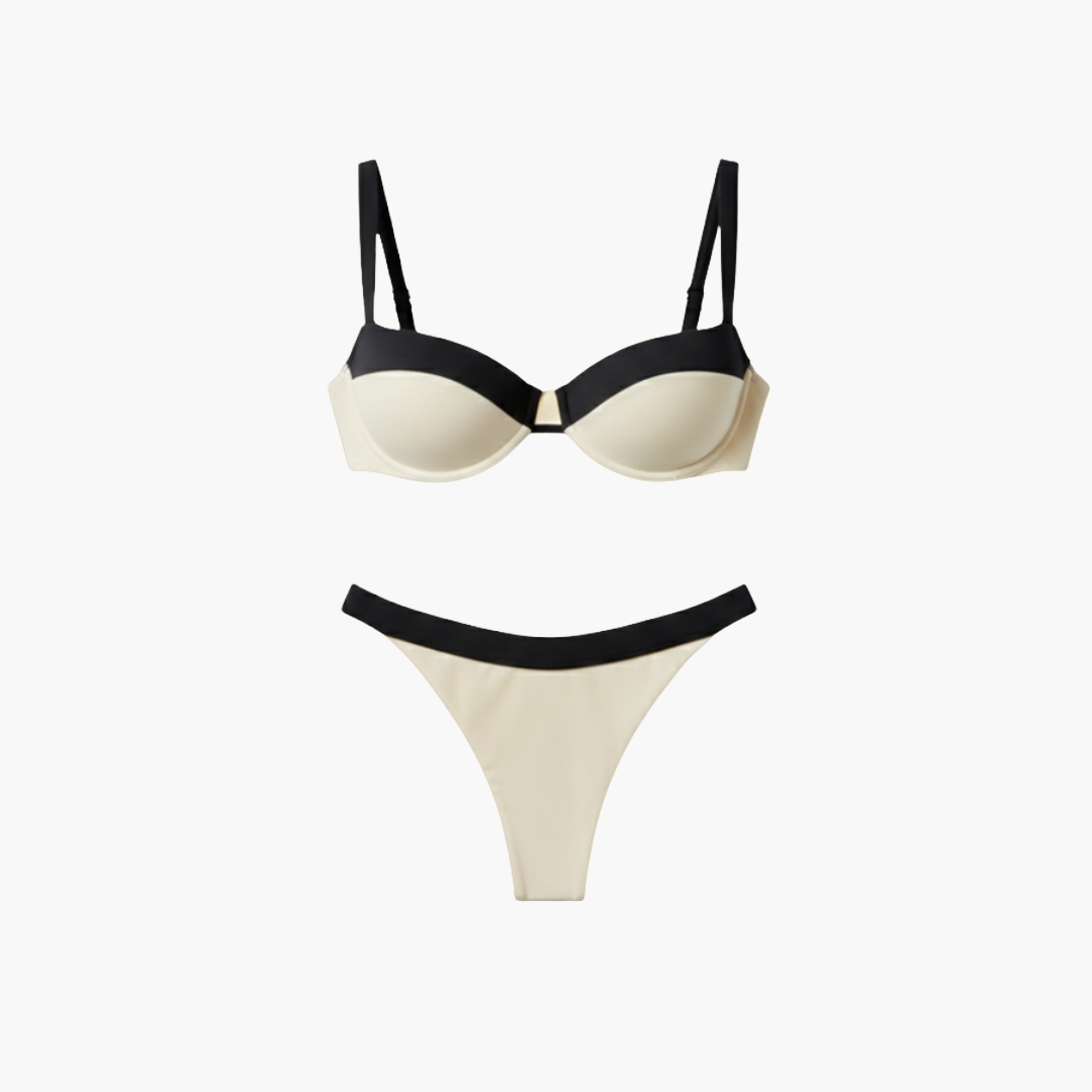 Women's Bikini Set with Contrasting Patchwork Design
