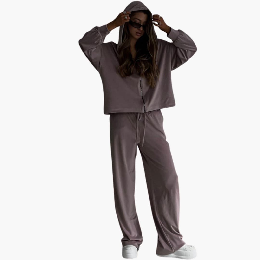 Ensemble de jogging femme avec veste zippée à capuche et pantalon large