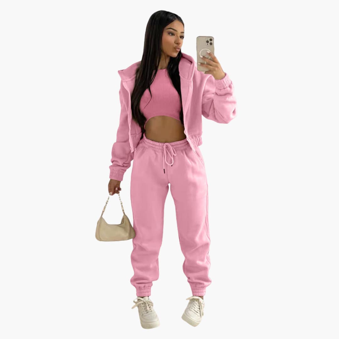 Ensemble de sport femme avec haut à manches longues et pantalon à cordon de serrage
