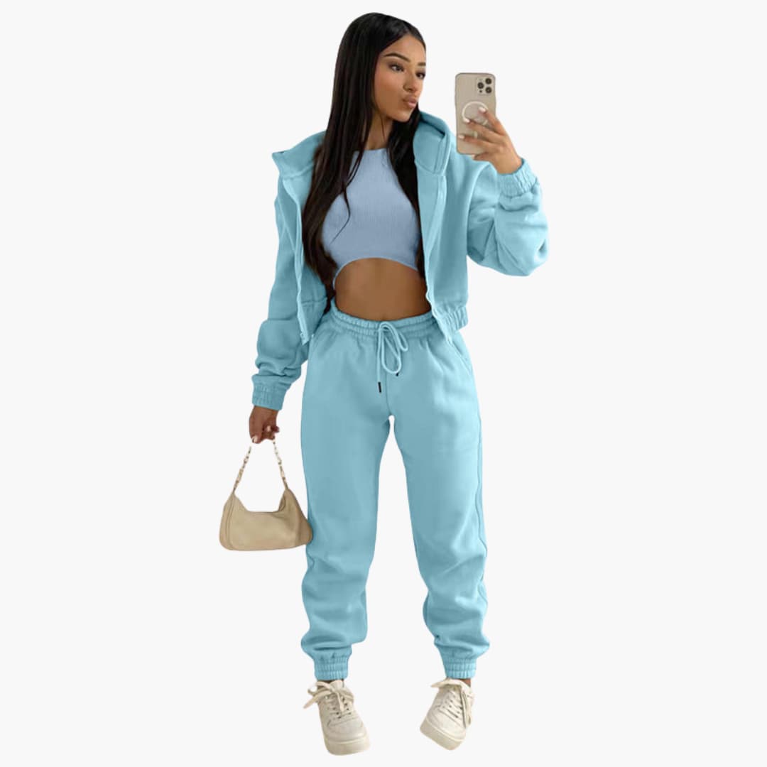Ensemble de sport femme avec haut à manches longues et pantalon à cordon de serrage