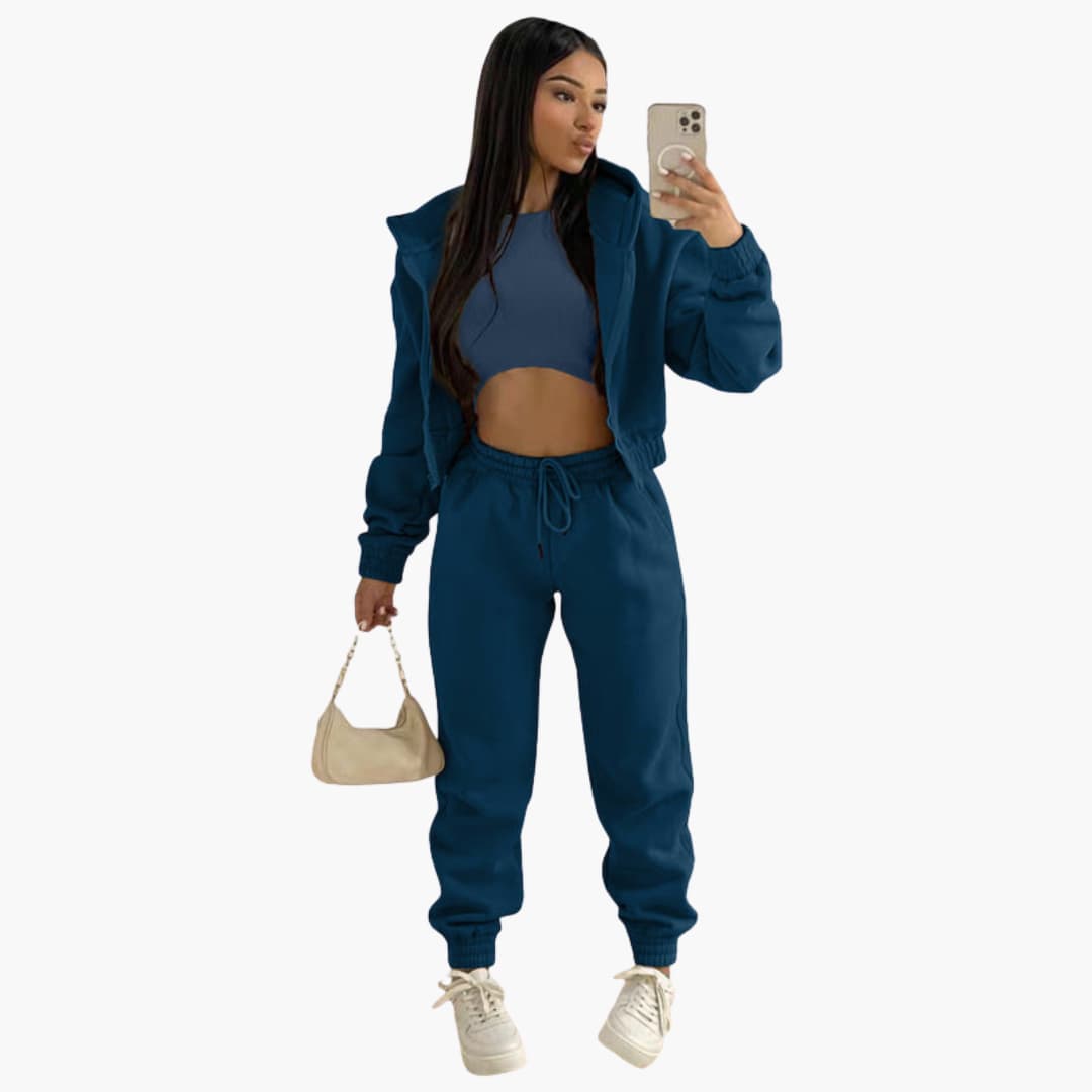 Ensemble de sport femme avec haut à manches longues et pantalon à cordon de serrage