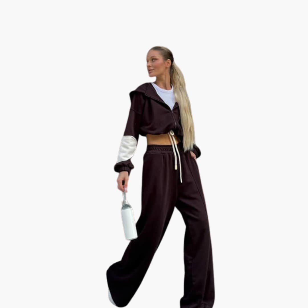 Damen-Sportset mit langärmeligem Oberteil und Hose mit elastischem Bund