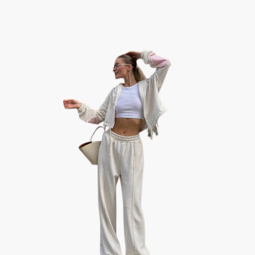Damen-Sportset mit langärmeligem Oberteil und Hose mit elastischem Bund