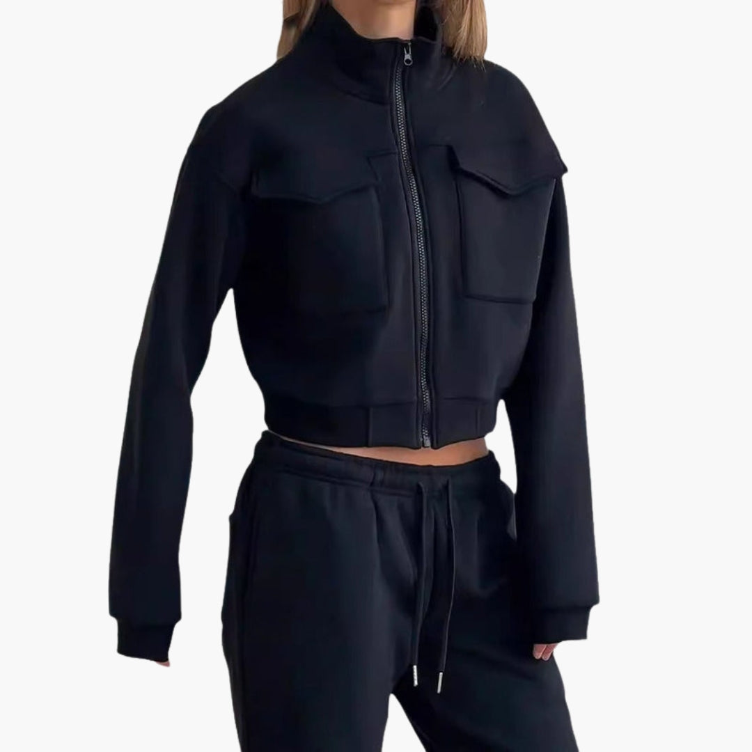 Ensemble détente femme avec haut zippé et pantalon large