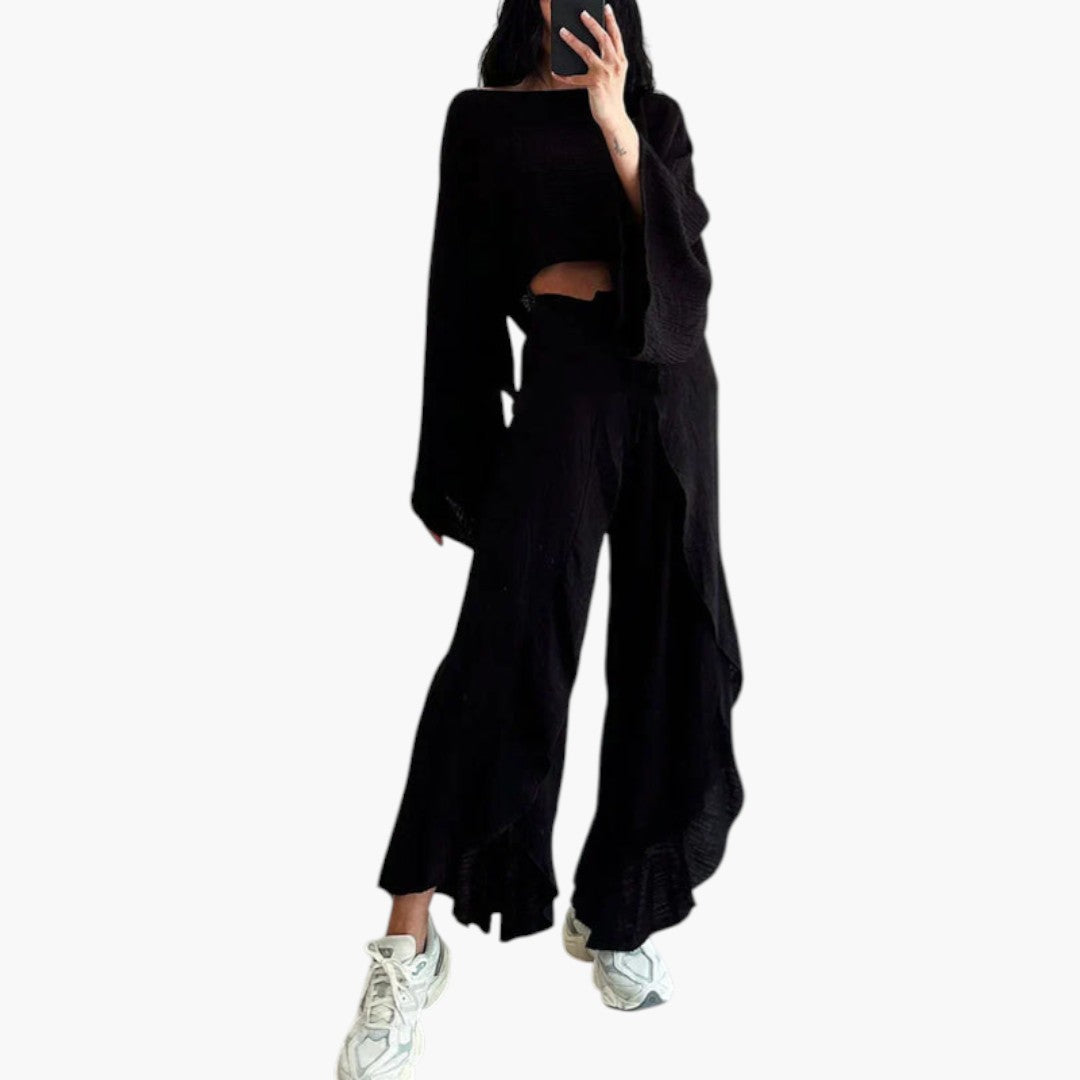 Ensemble deux pièces femme avec pantalon portefeuille