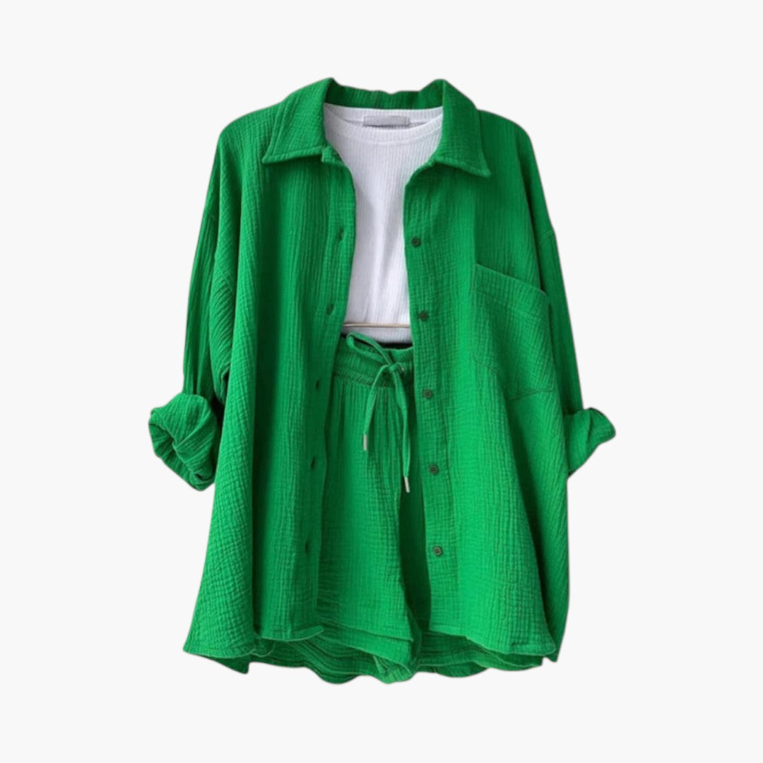 Ensemble deux pièces femmes a chemise à boutons