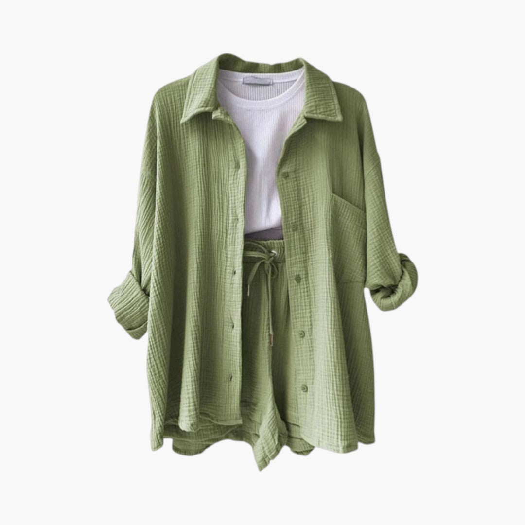 Ensemble deux pièces femmes a chemise à boutons