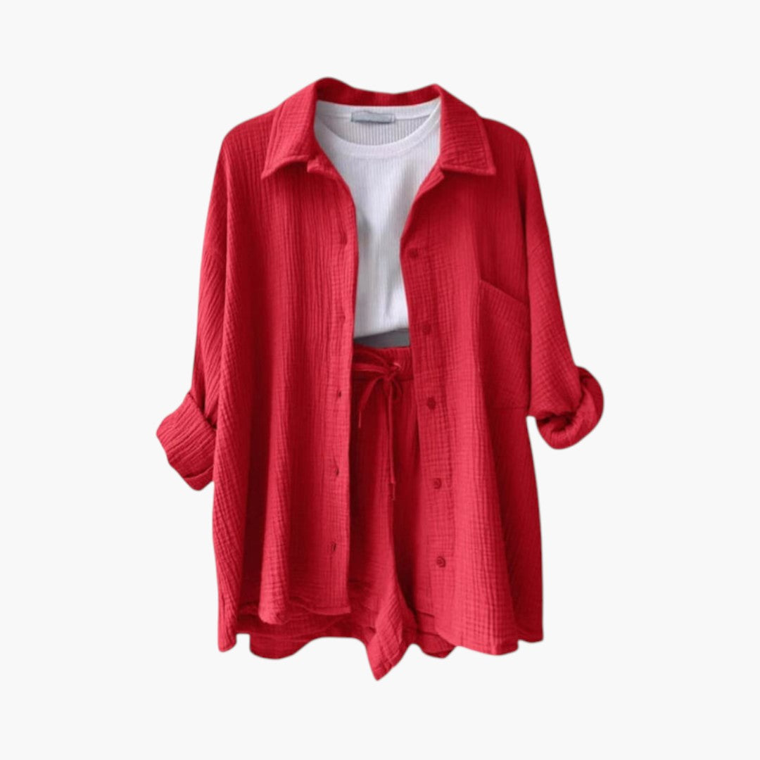 Ensemble deux pièces femmes a chemise à boutons