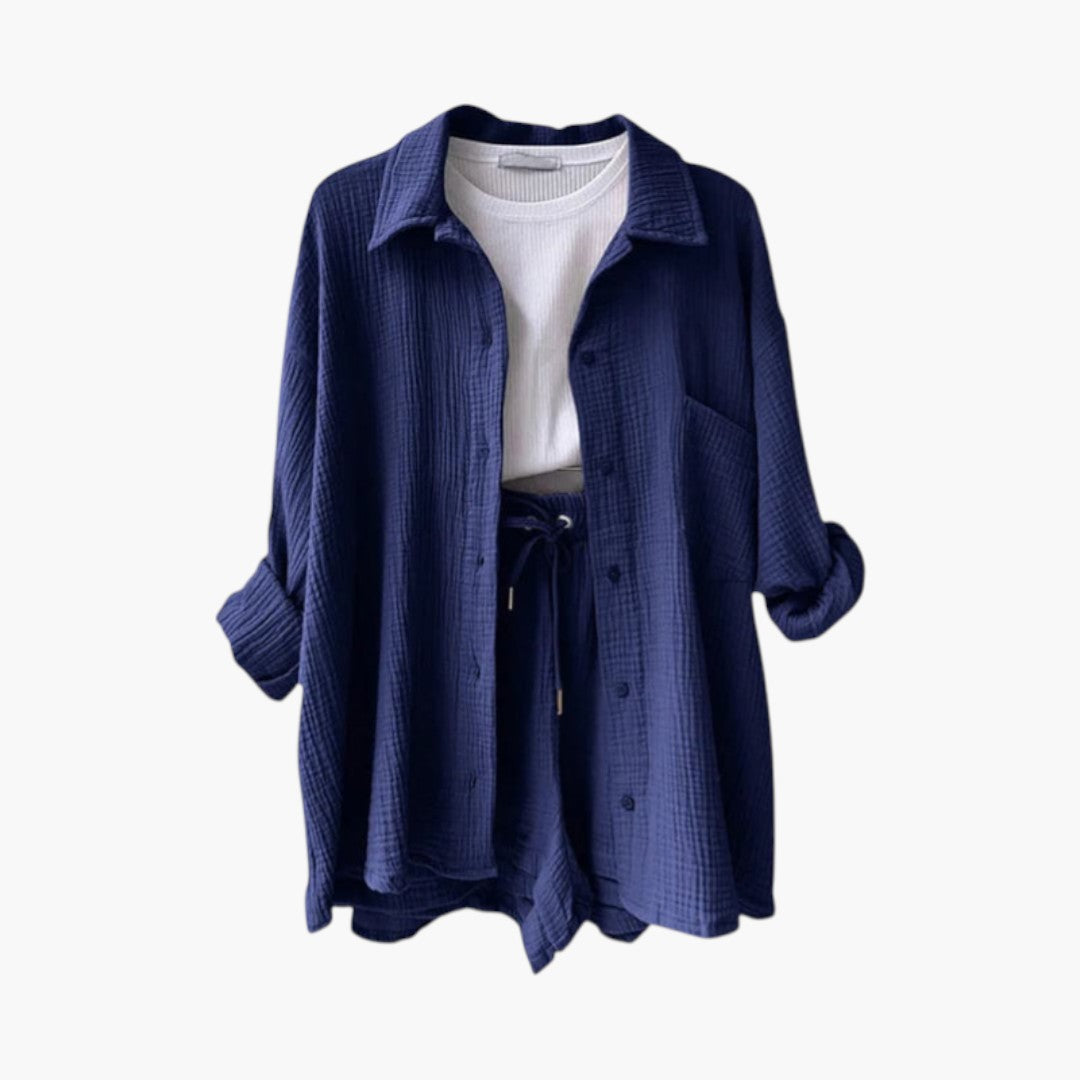 Ensemble deux pièces femmes a chemise à boutons