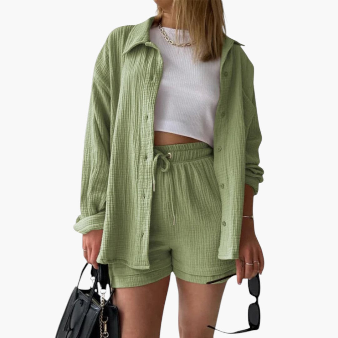 Ensemble deux pièces femmes a chemise à boutons