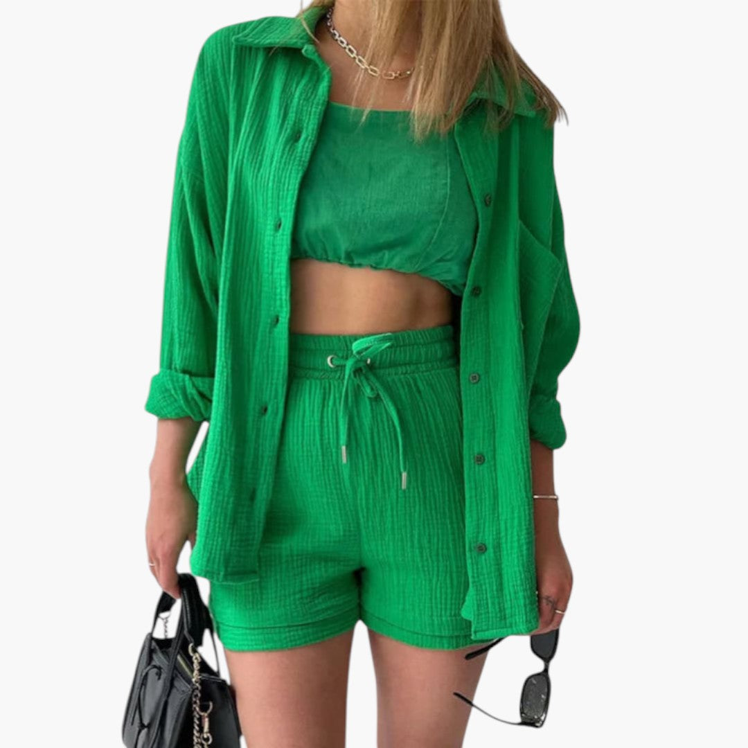 Ensemble deux pièces femmes a chemise à boutons