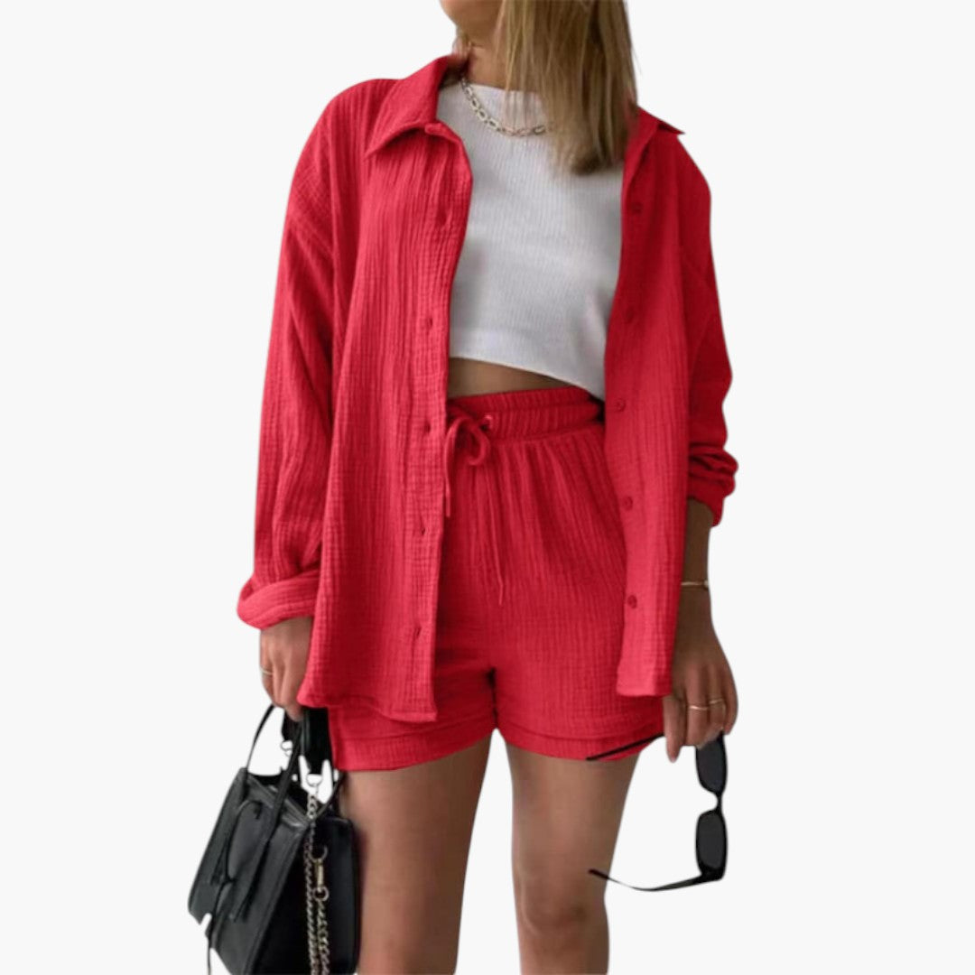 Ensemble deux pièces femmes a chemise à boutons