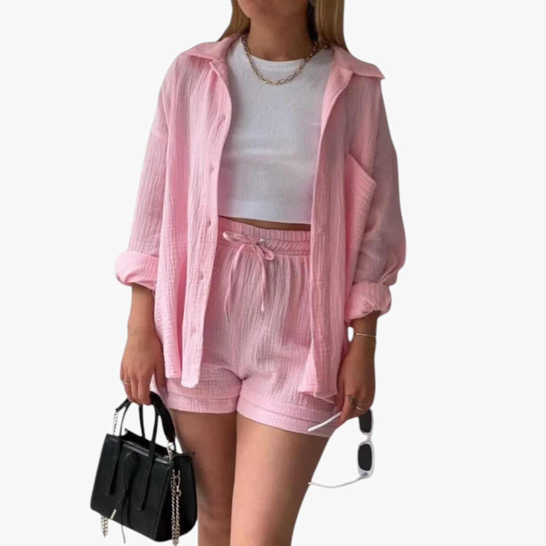 Ensemble deux pièces femmes a chemise à boutons