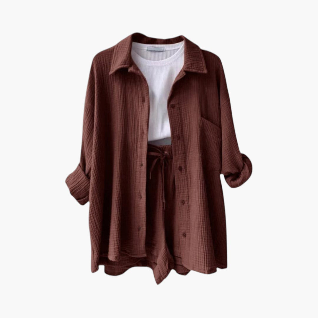 Ensemble deux pièces femmes a chemise à boutons