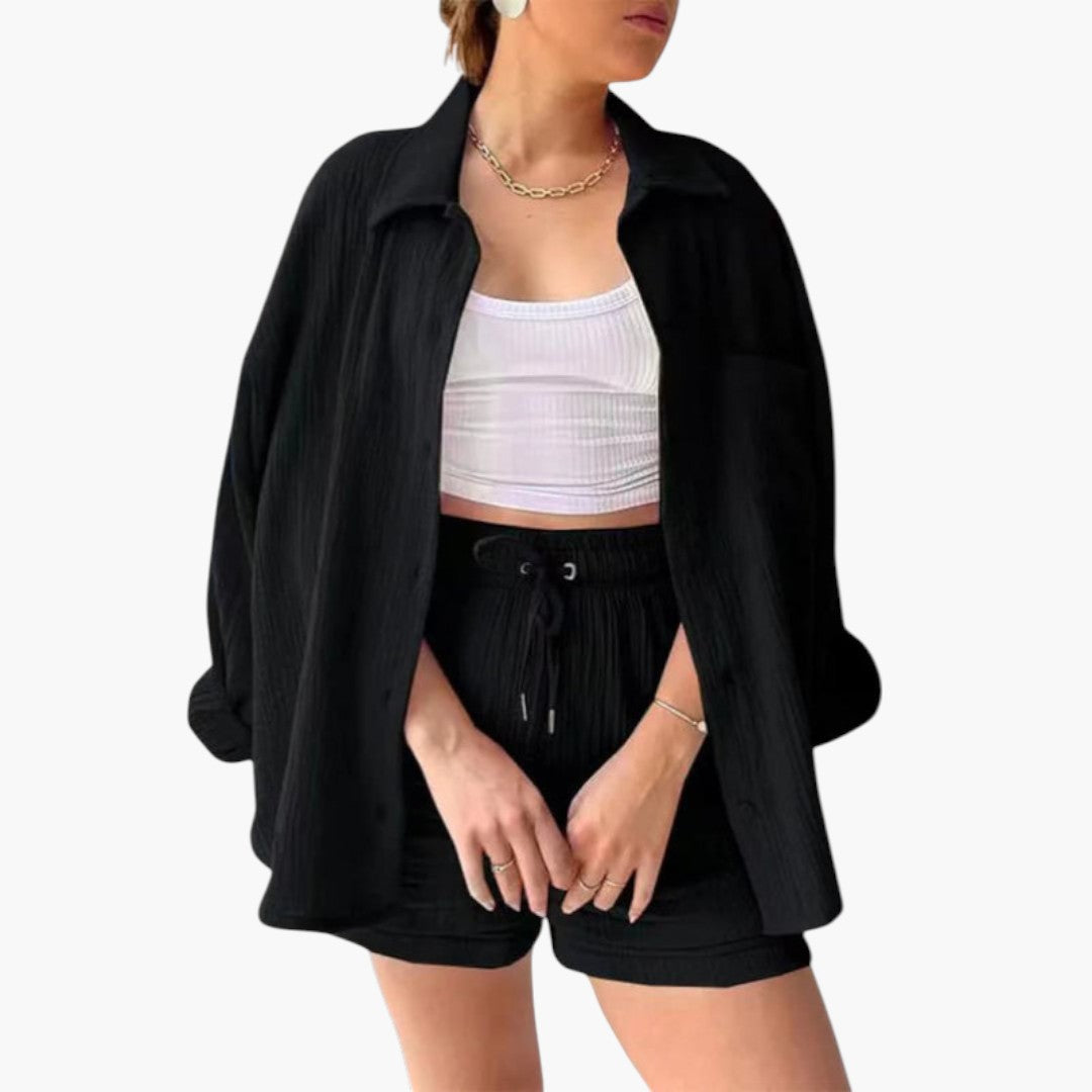 Ensemble deux pièces femmes a chemise à boutons