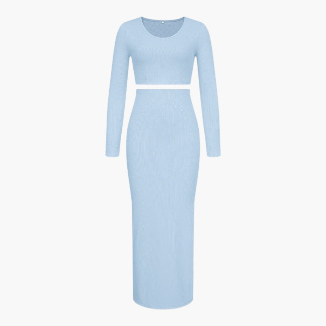 Two-piece women's set with crop top and maxi skirt
