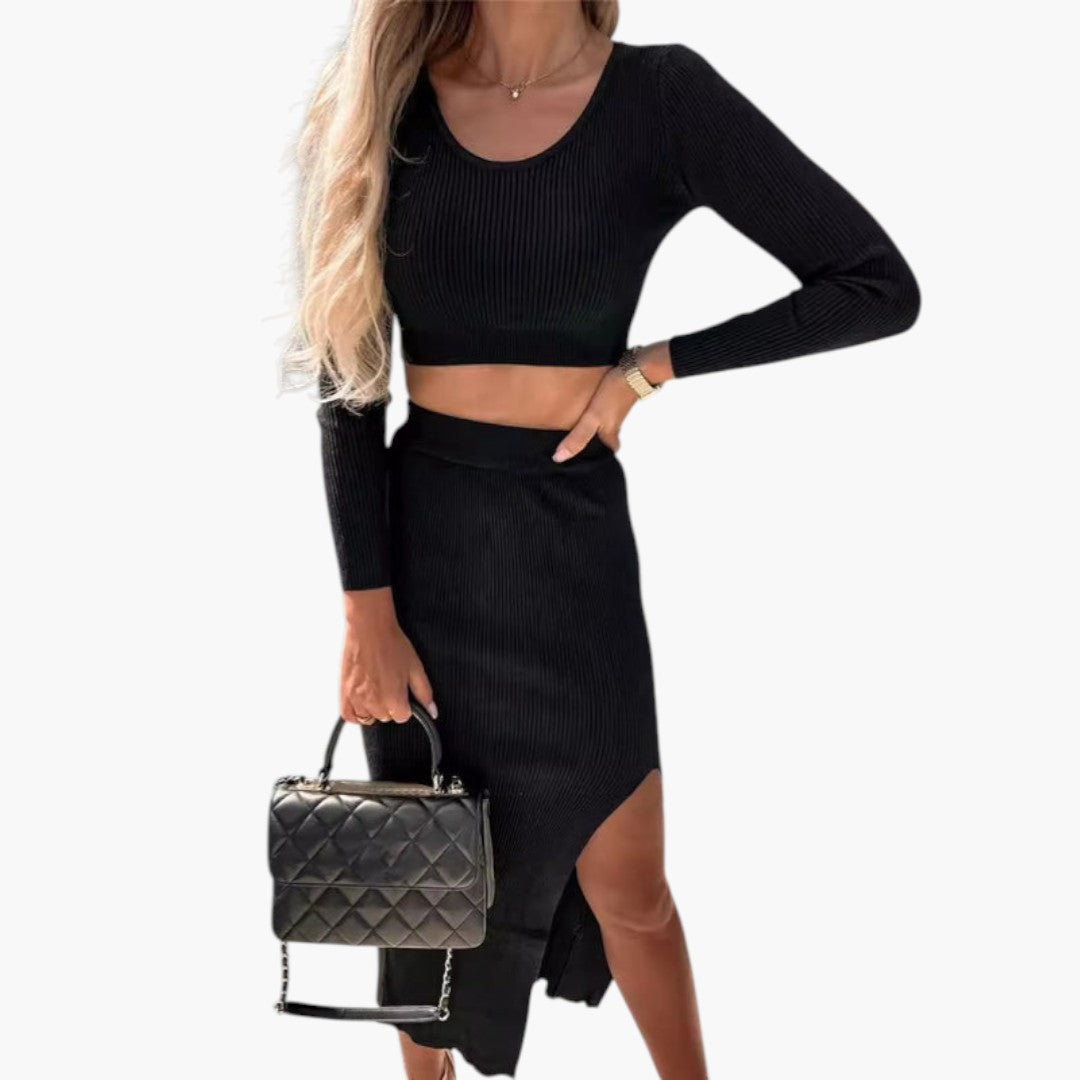 Two-piece women's set with crop top and maxi skirt