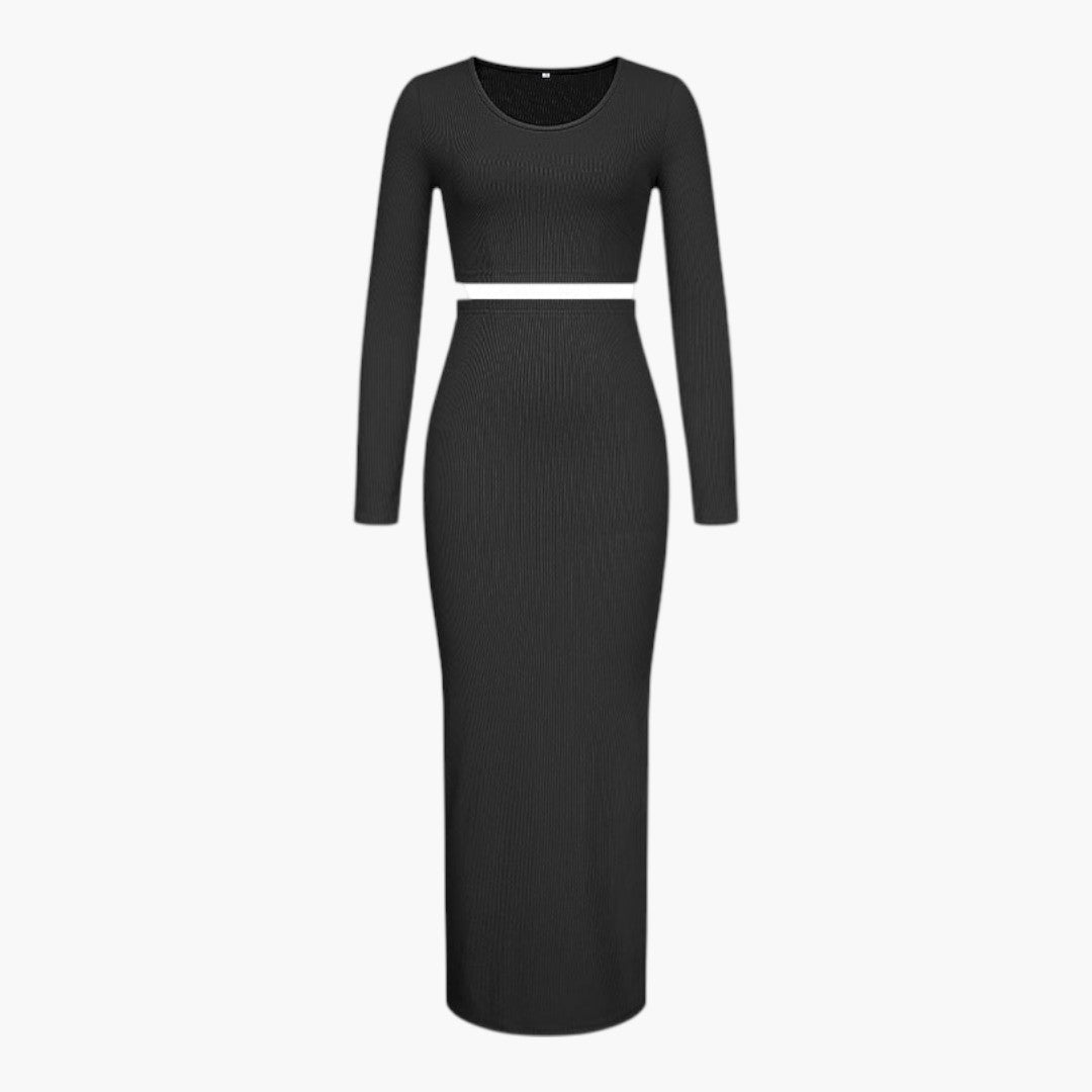 Two-piece women's set with crop top and maxi skirt