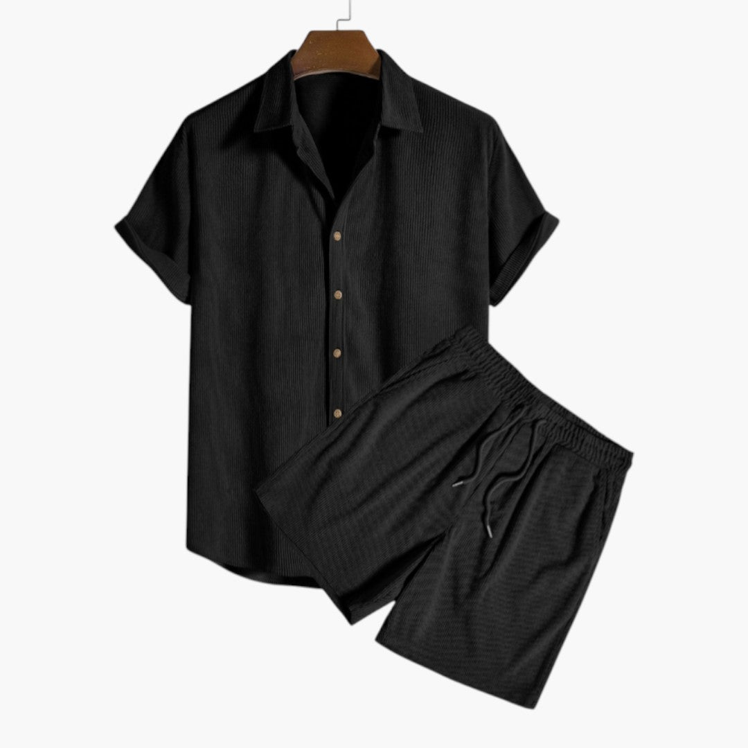 Ensemble en velours côtelé hommes a shorts à cordon