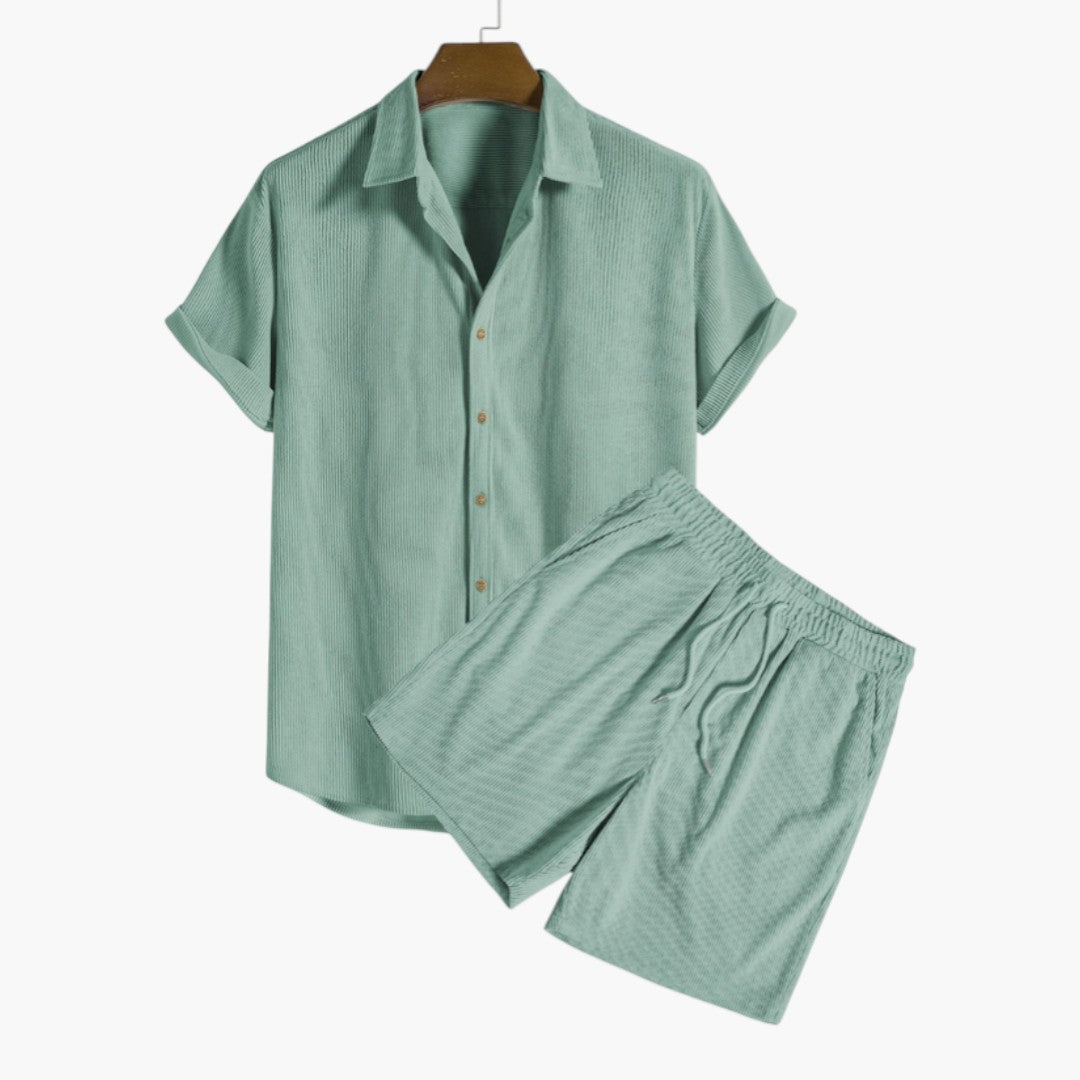 Ensemble en velours côtelé hommes a shorts à cordon