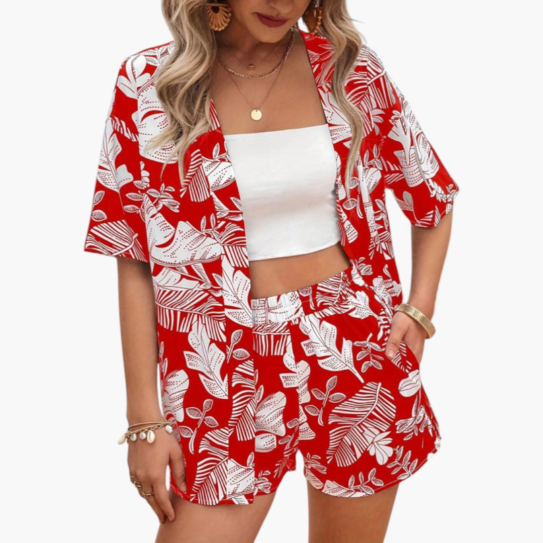 Ensemble été femme deux pièces avec haut fleuri