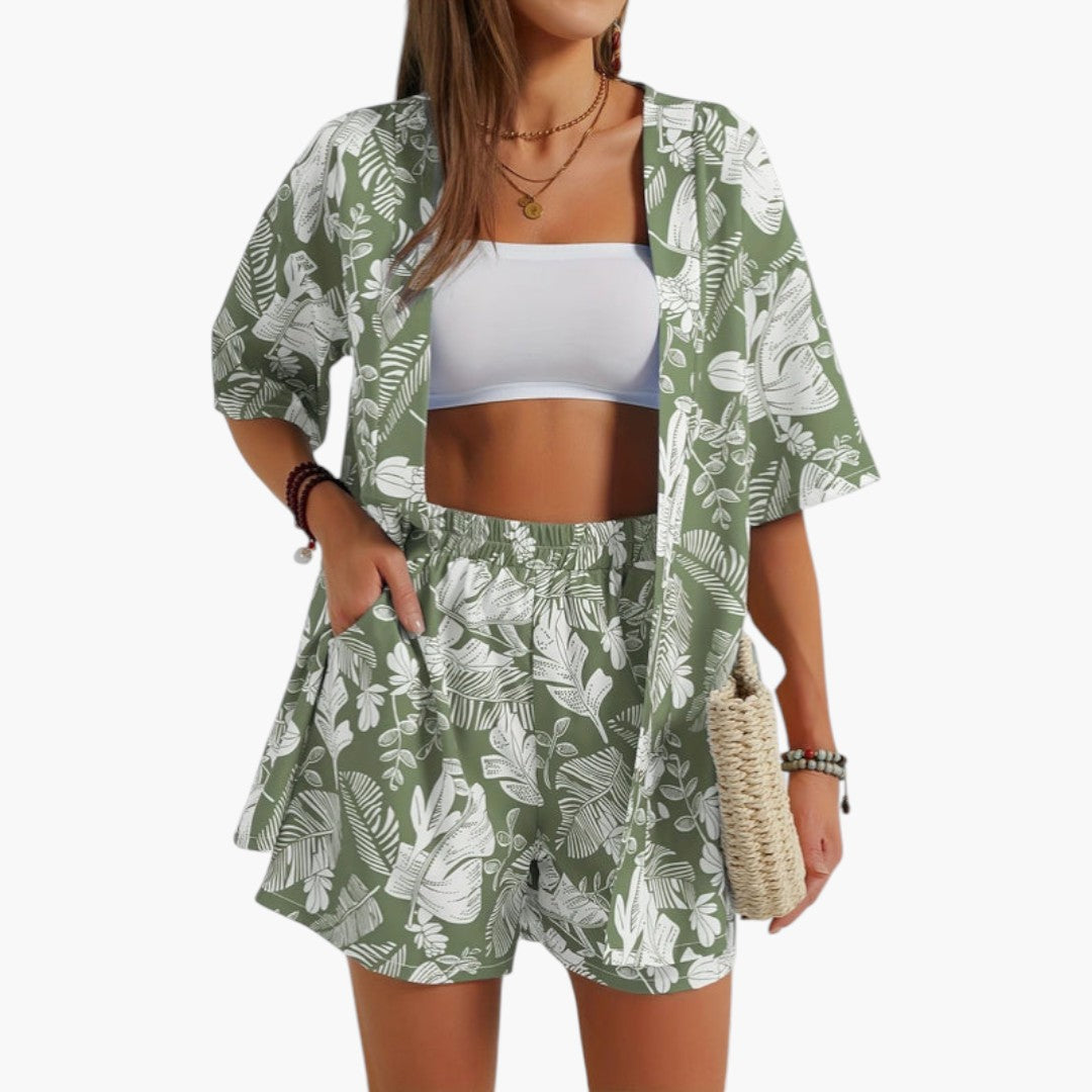 Ensemble été femme deux pièces avec haut fleuri