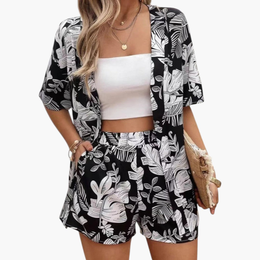 Ensemble été femme deux pièces avec haut fleuri