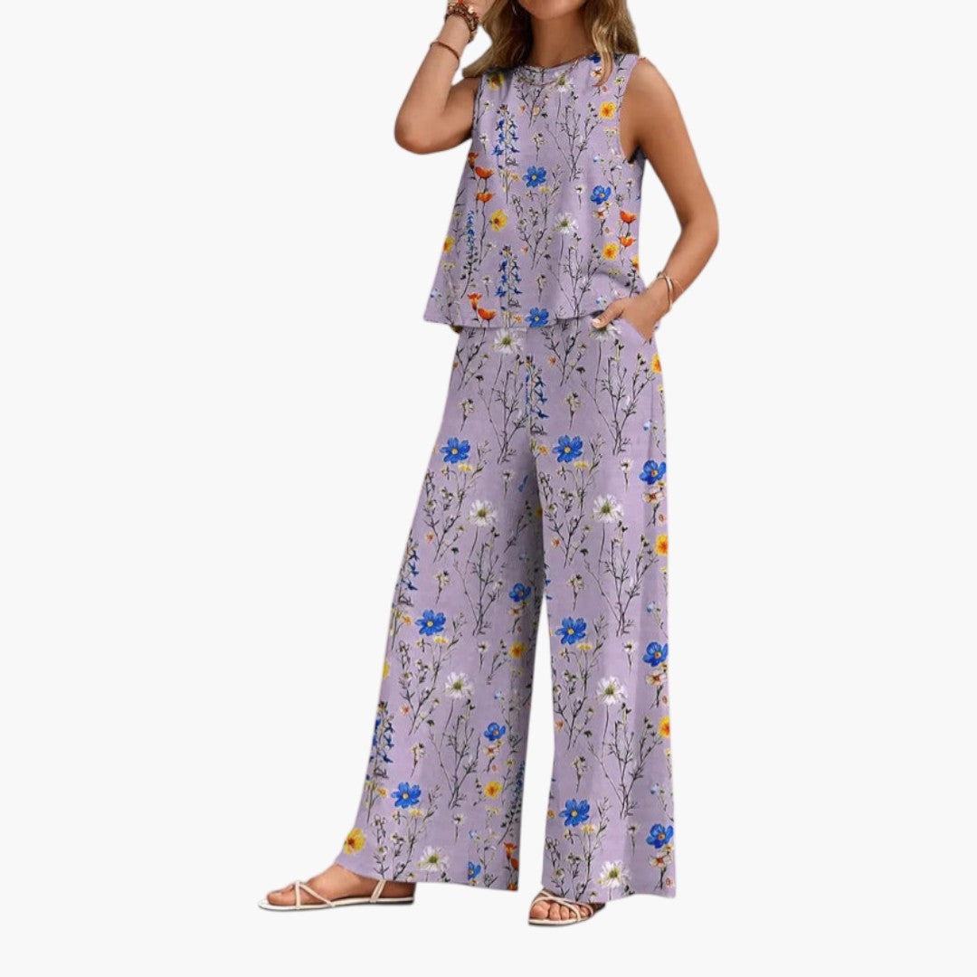 Conjunto para mujer con blusa sin mangas y pantalón ancho